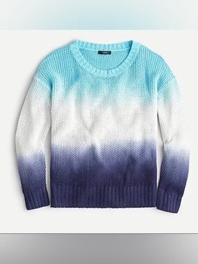 J.Crew Sweater Womens L Dip Dyed Blue Ombre Linen Beachy Coastal Nautical Preppy